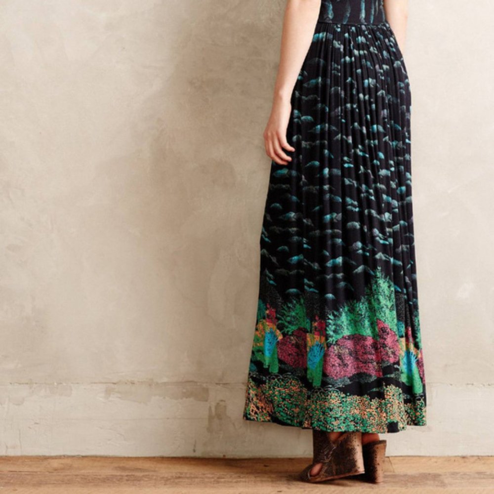 Anthropologie Maxi Dress Plenty Tracy Reece Maore Whimsical Landscape Print - Picture 5 of 7